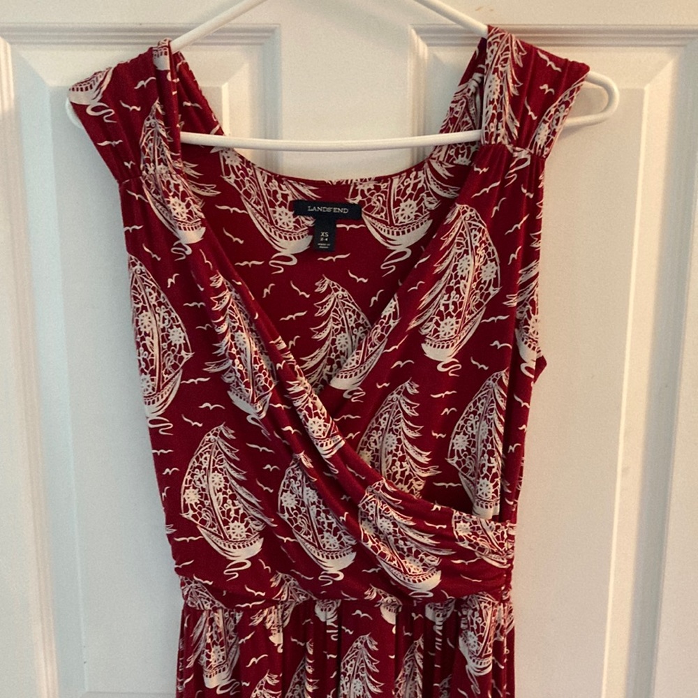 Red V-neck Dress, Cap Sleeves, XS